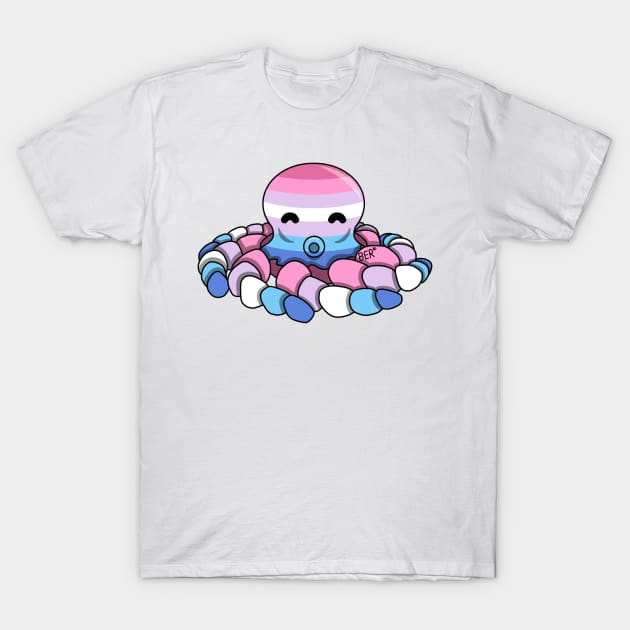 Bigender Pride Fidget Octopus T-Shirt by SentABearToSpace 